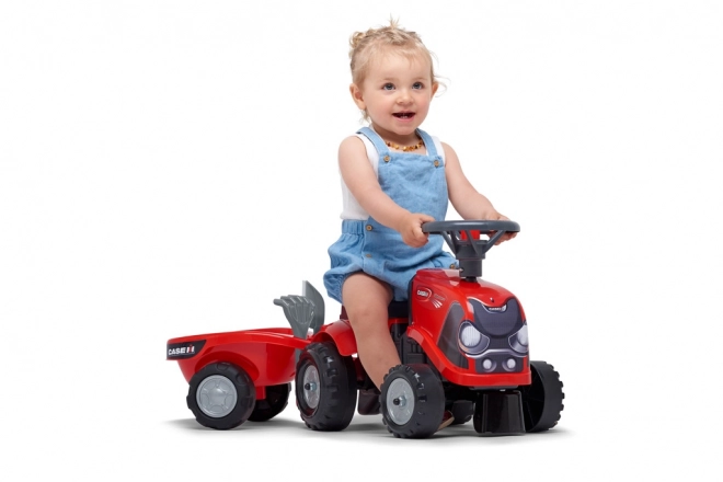 Kørende traktor Baby Case IH rød med trailer