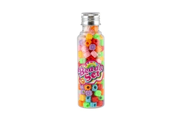 Perler med snor plastik mix farver i plastikbøtte 3,5x12,5 cm