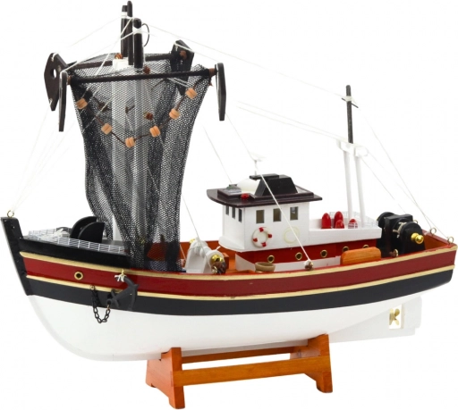 Dekorativ model af fiskerbåd med fangstnet 38x31 cm