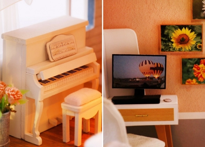 Ni miniature huse farvet glasur hus