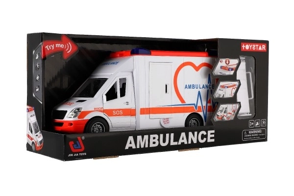 Legetøj Ambulance Plastik 28cm med Båre og Træghedshjul med Lys og Lyd