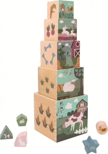 Sammenklappelig træ-tårn med klodser Farm 2Kids Toys