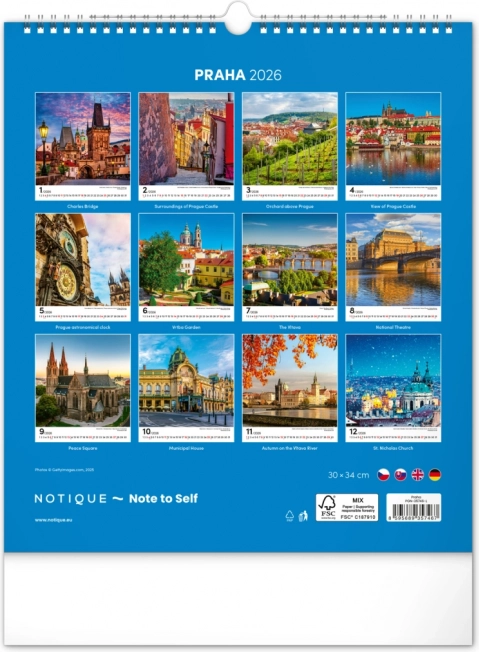 Væghængt kalender Prag 2026