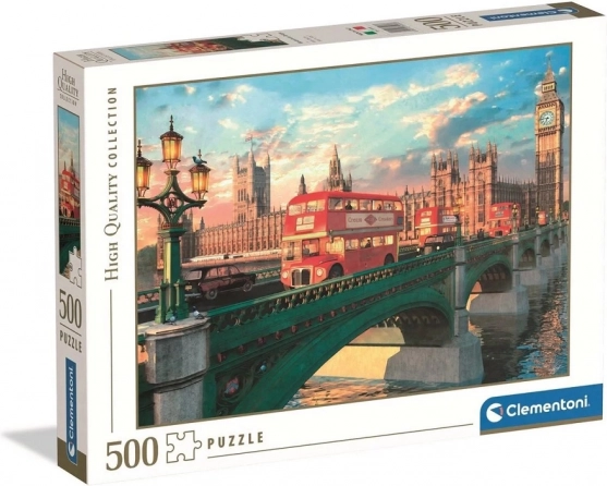 Puslespil 500 brikker CLEMENTONI – Westminster Bridge, Big Ben og rød bus