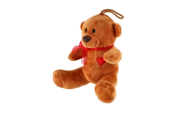 Plys bamse med sløjfe og hjerte 12 cm