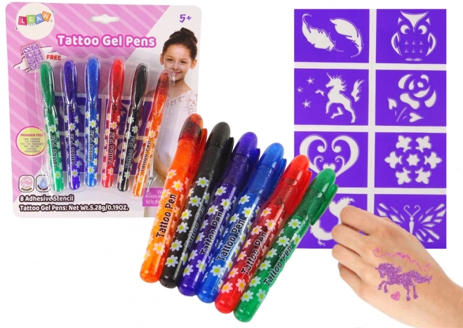 Tattoo gelpenne 6 stykker skabeloner glitrende penne