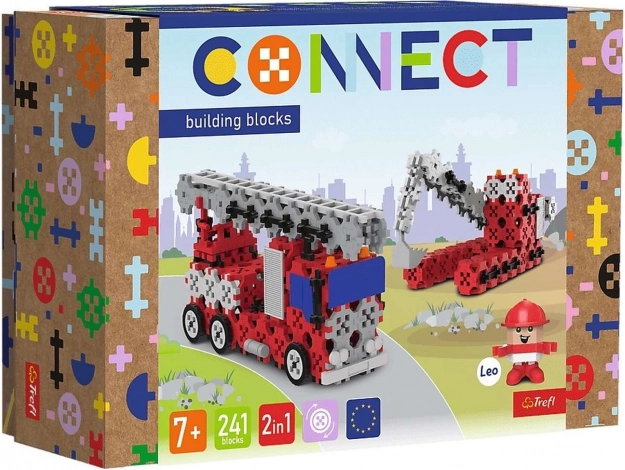 Byggesæt Connect 2-i-1: brandbil og bæltegraver