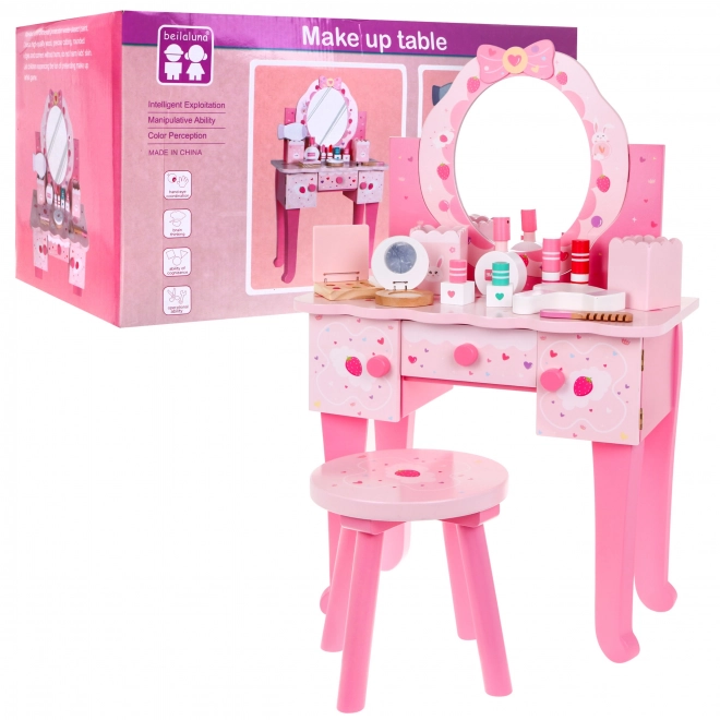 Træ toiletbord med skammel til piger Hjemmeskønhedssalon Makeup + tilbehør