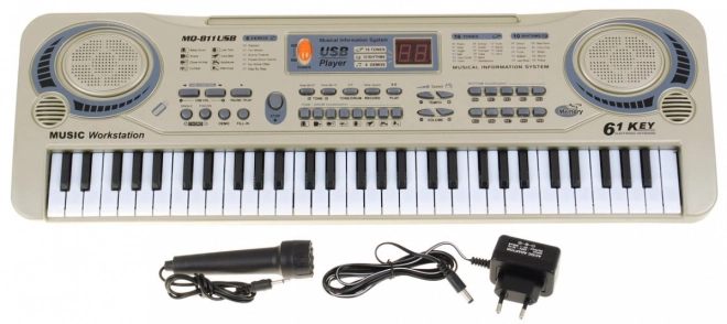 Beige keyboard til børn med mikrofon og USB-afspiller