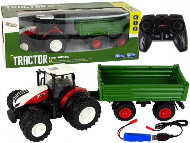Fjernstyret traktor med anhænger 1:24 rødgrøn