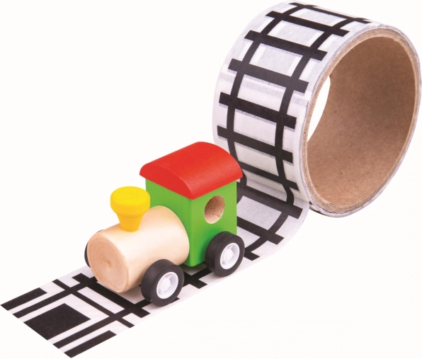 Klæbebånd med skinner og trætog Bigjigs Toys