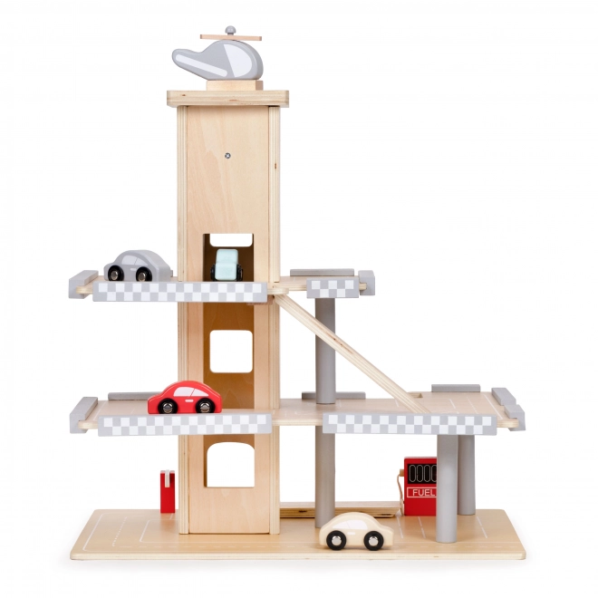 ECOTOYS Stor tr6garage i tr0 med elevator og biler