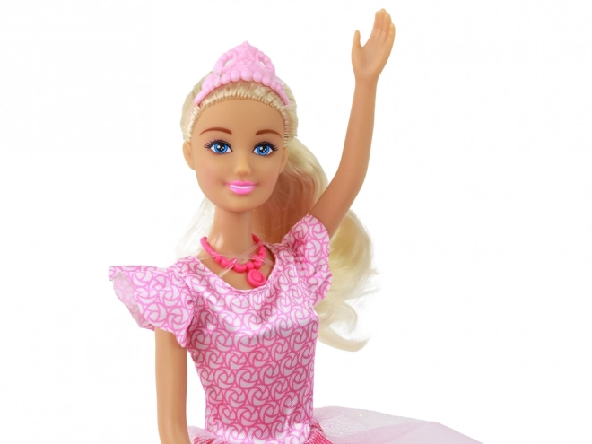 Dukke Anlily Blondine Prinsesse med Tiara i Lyserøde Kjoler