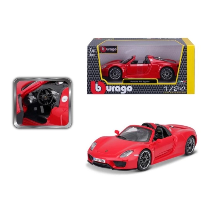 Bburago Porsche 918 Spyder rød model 1:24