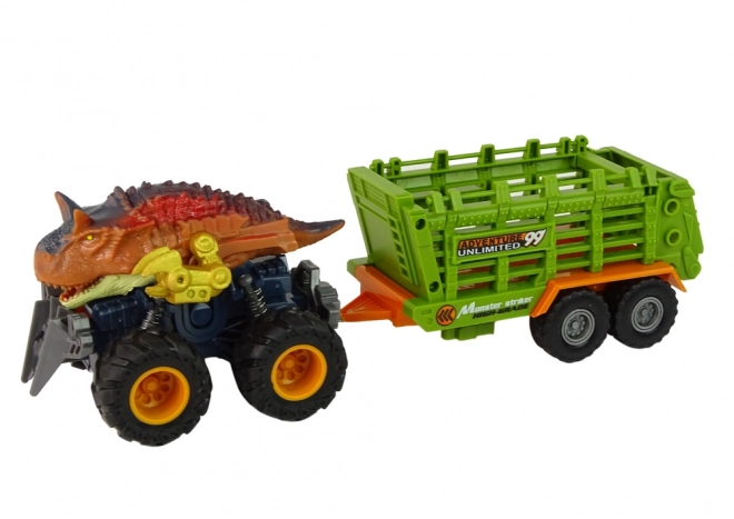 Dinosaurvogn med trailer og 4 dinosaurfigurer
