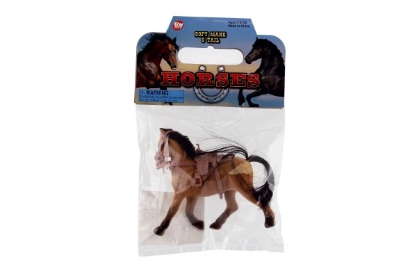 Hest plysdyr med saddel 15 cm 2 farver i pose 16x24 cm