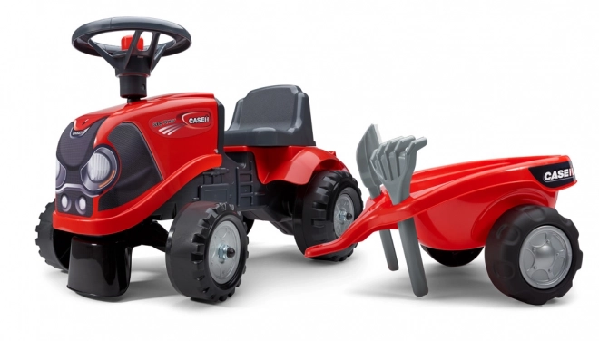 Kørende traktor Baby Case IH rød med trailer