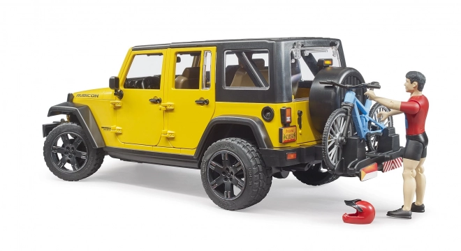 Bruder Jeep Wrangler Rubicon med cyklist og cykel