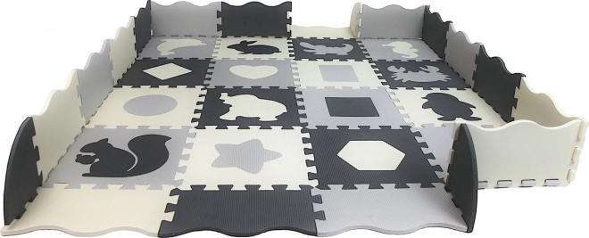 Skum-puzzle underlag grå‑creme Dyremotiver og former 28 × 28 cm