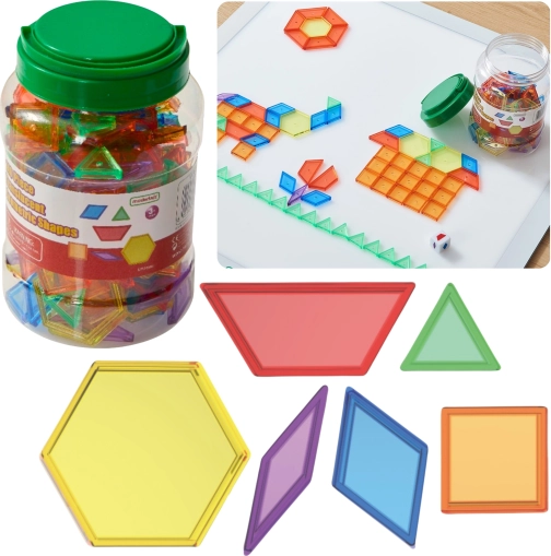 MASTERKIDZ montessori mosaik tangram af gennemsigtige geometriske former, 140 stk.