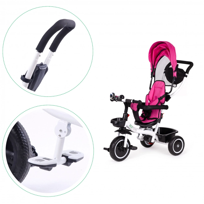 ECOTOYS Trehjulet cykel med tag og styrestang - lyserød