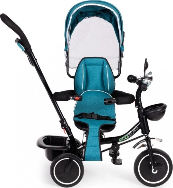 ECOTOYS Tretcykel med tag og styrstang blågrøn