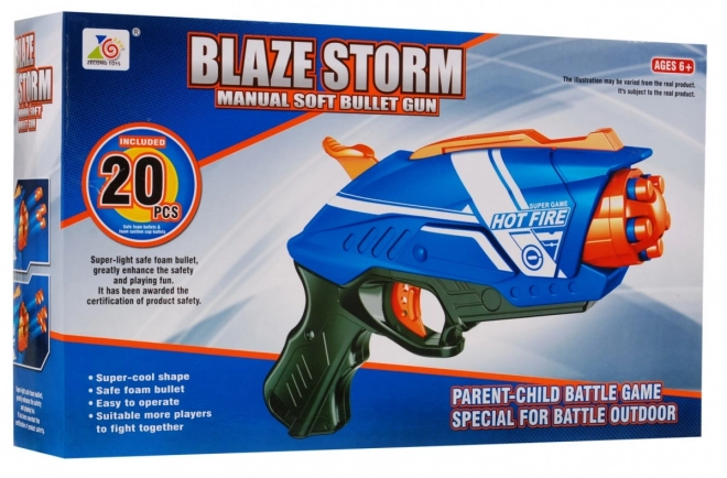 Manuel pistol til børn 6+ Blaze Storm Fjedermekanisme + 20 lange skumkugler