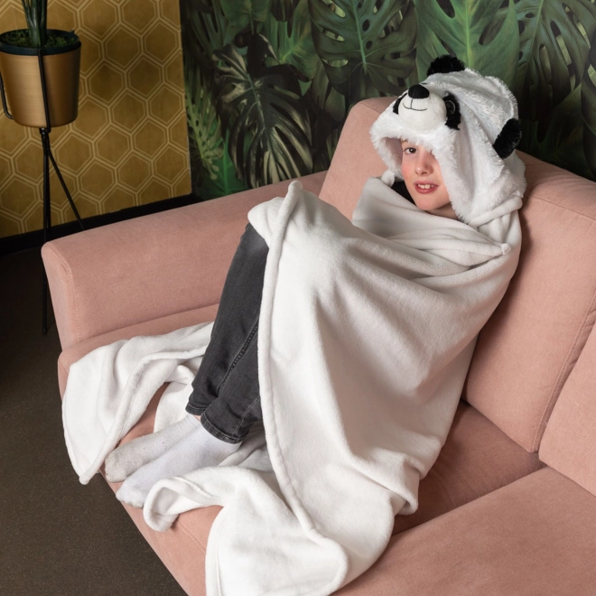 Cozy Noxxiez BL823 Panda - varm tæppe med hætte med dyr og pote lommer