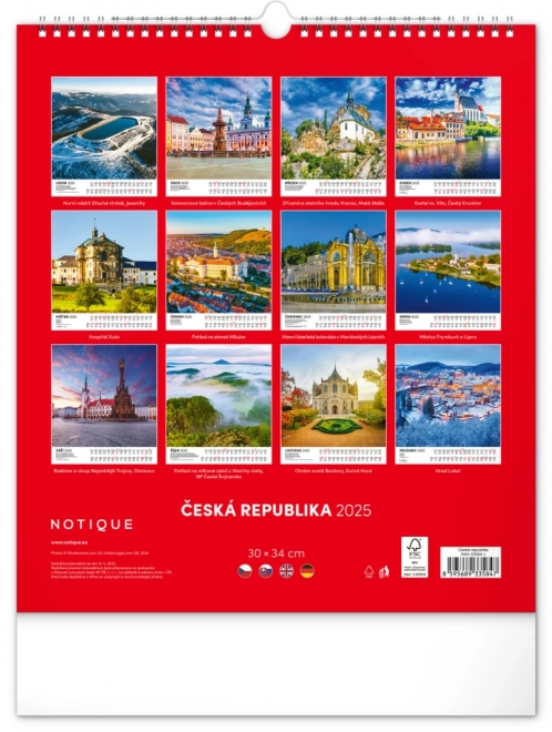 NOTIQUE Vægkalender Tjekkiet 2025, 30 x 34 cm