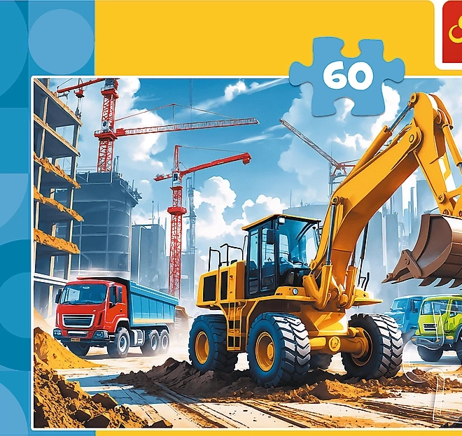 Puslespil Traktor med gravemaskine 60 brikker