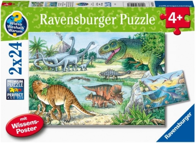 Puslespil Dinosaurernes verden 2x24 brikker fra Ravensburger