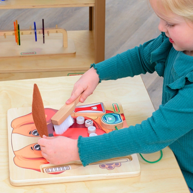 Masterkidz træ-montessori tavle til tandbørstning – hund