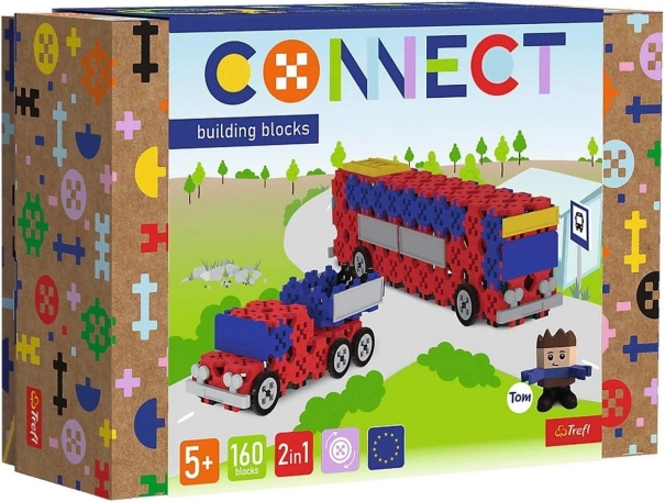 Byggesæt Connect 2-i-1 bus og bil med trailer Trefl