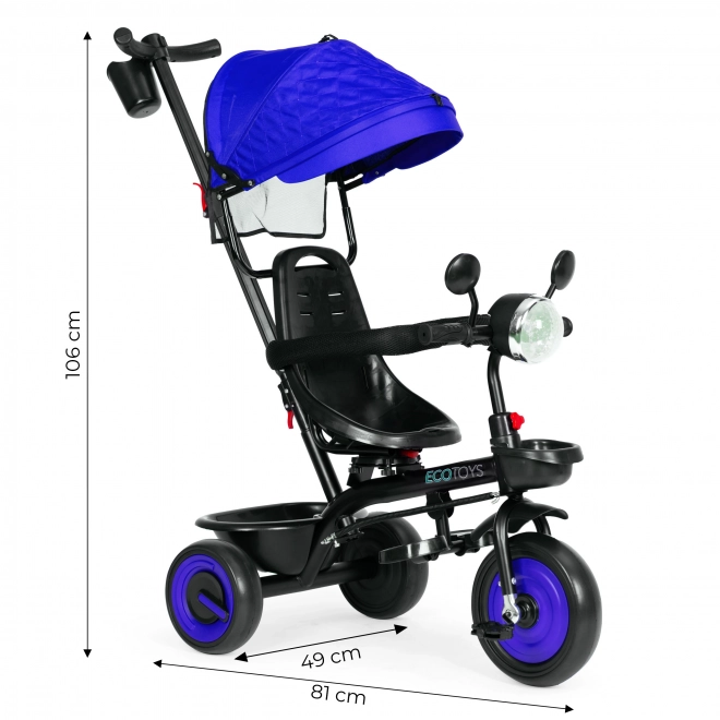 3i1 børnetrehjulet cykel med drejeligt sæde, baldakin, blå, ECOTOYS