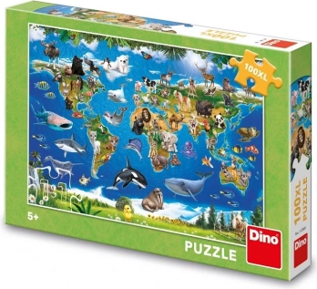 DINO puslespil dyrenes verdenskort – 100 XL brikker
