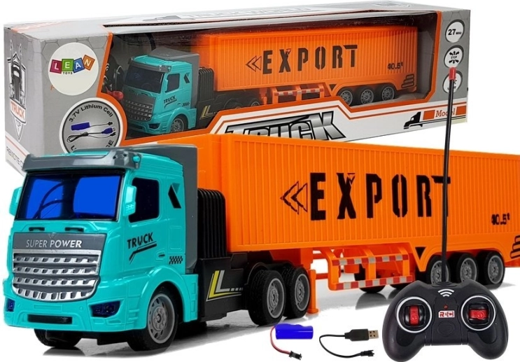 RC lastbil 1:48 med container, 27 MHz, orange