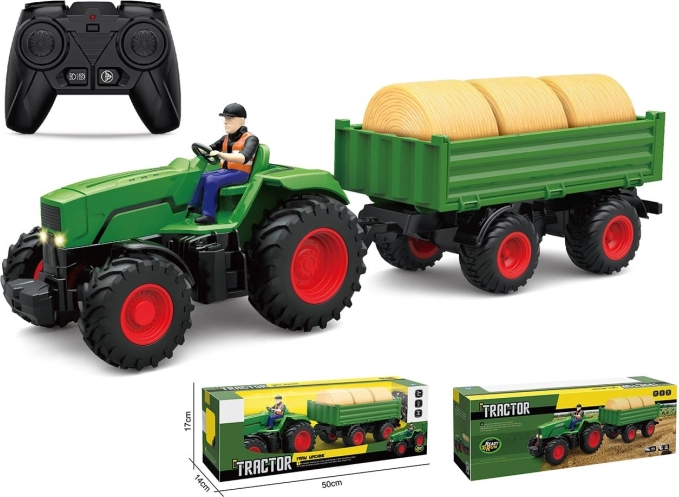 Landbrugstraktor med fjernbetjening og trailer
