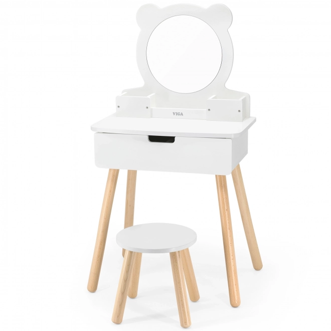 Børne kosmetikbord VIGA med bjørnespejl og skammel