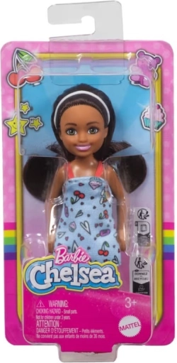 Dukke BARBIE Chelsea – blå kjole med farverigt print