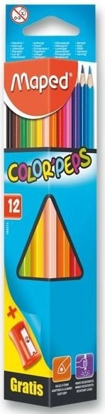 Trekantede farveblyanter MAPED Color'Peps 12 stk med blyantspidser
