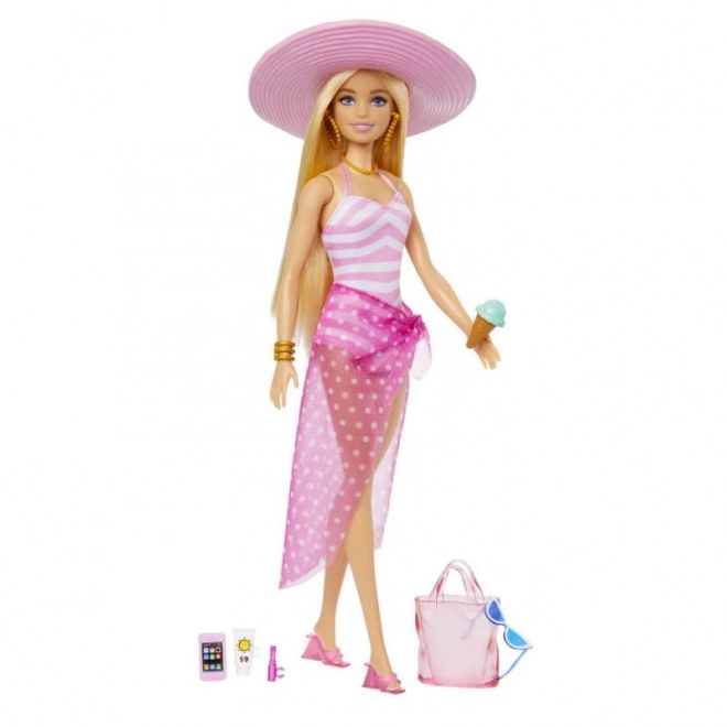 Barbie på stranden med sommer tilbehør