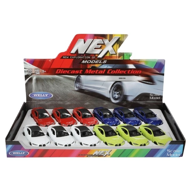 Auto Welly BMW M4 metal/plast 12cm 4 farver med rekyltræk