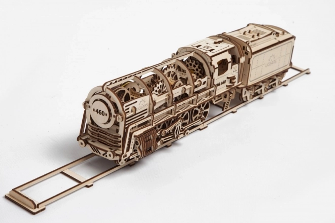 Mekanisk trpuslespil i træ UGEARS - Damplokomotiv med tender