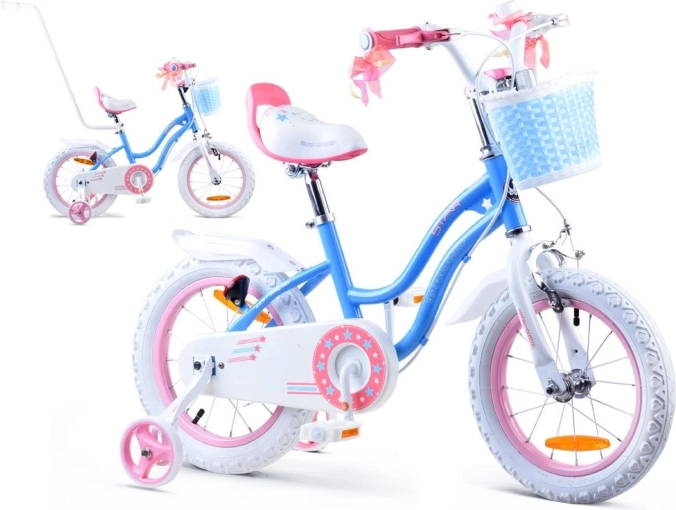 Børnecykel RoyalBaby Star Girl 14 tommer med kurv og støttehjul – Blå