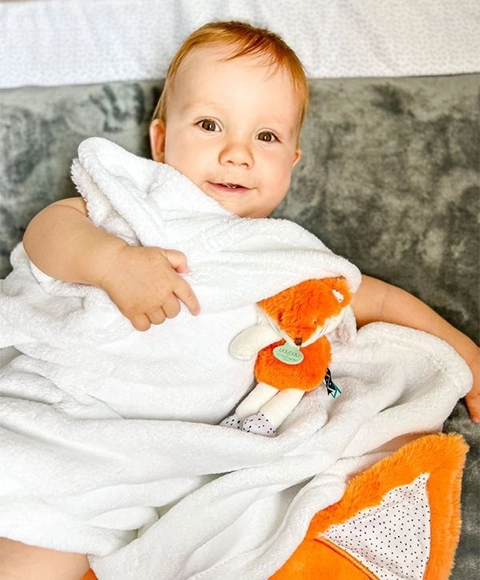 Doudou Blød fleece-babytæppe med plys ræv 70x100 cm