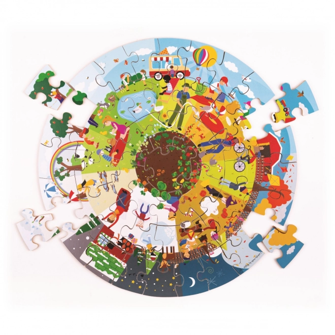 Bigjigs Toys Runde gulvpuslespil De fire årstider 50 brikker