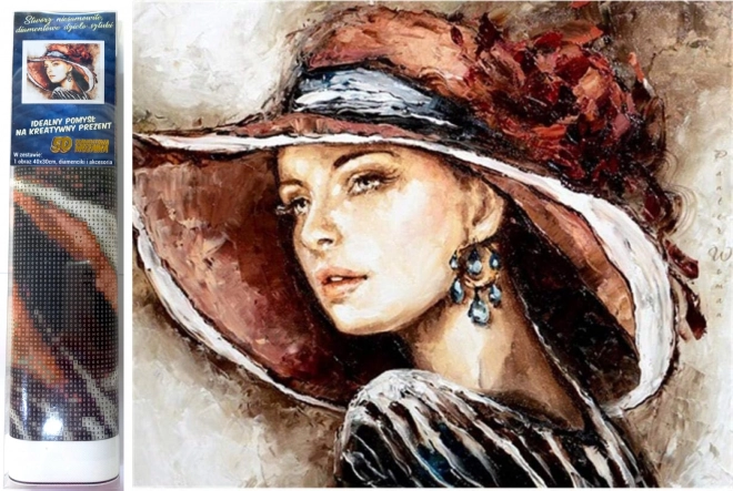 Diamantmaling Dame i hat 30x40cm