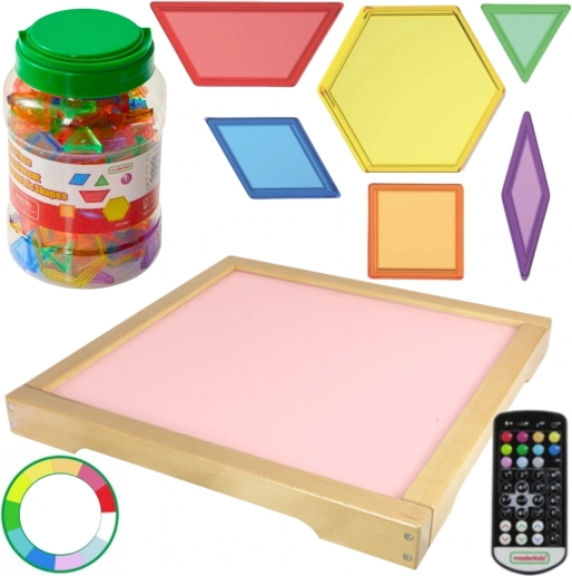Lysende LED-panel Masterkidz med fjernbetjening og Montessori-klodser 140 stk.