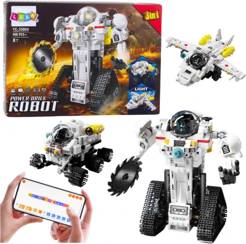 Byggesæt 3-i-1 robot, rum-rover og fjernstyret fly, 408 dele