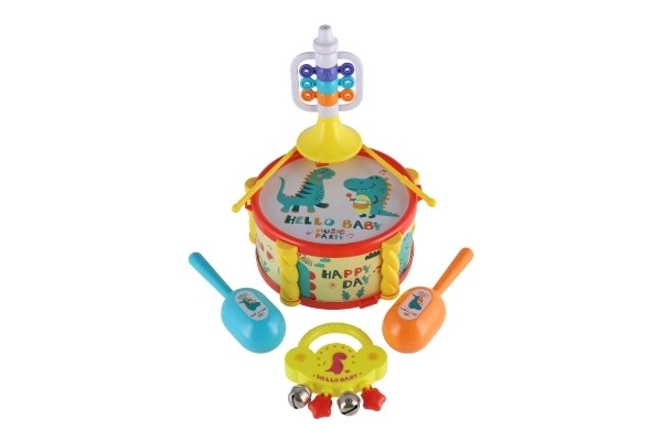 Musikinstrumenter/sæt plast 5 stk i æske 2 farver i pose 27,5x28cm 3m+